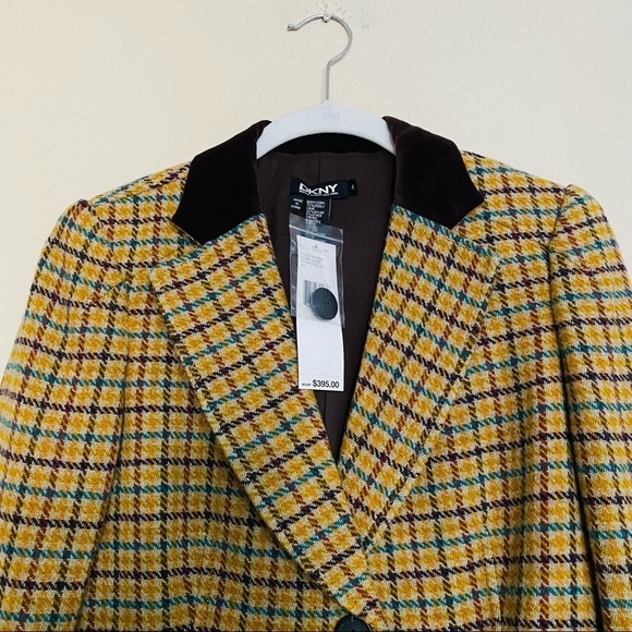 DKYN Plaid Ridding Jacket  Blazer Velvet Collar Size 4 NWT - Picture 2 of 16
